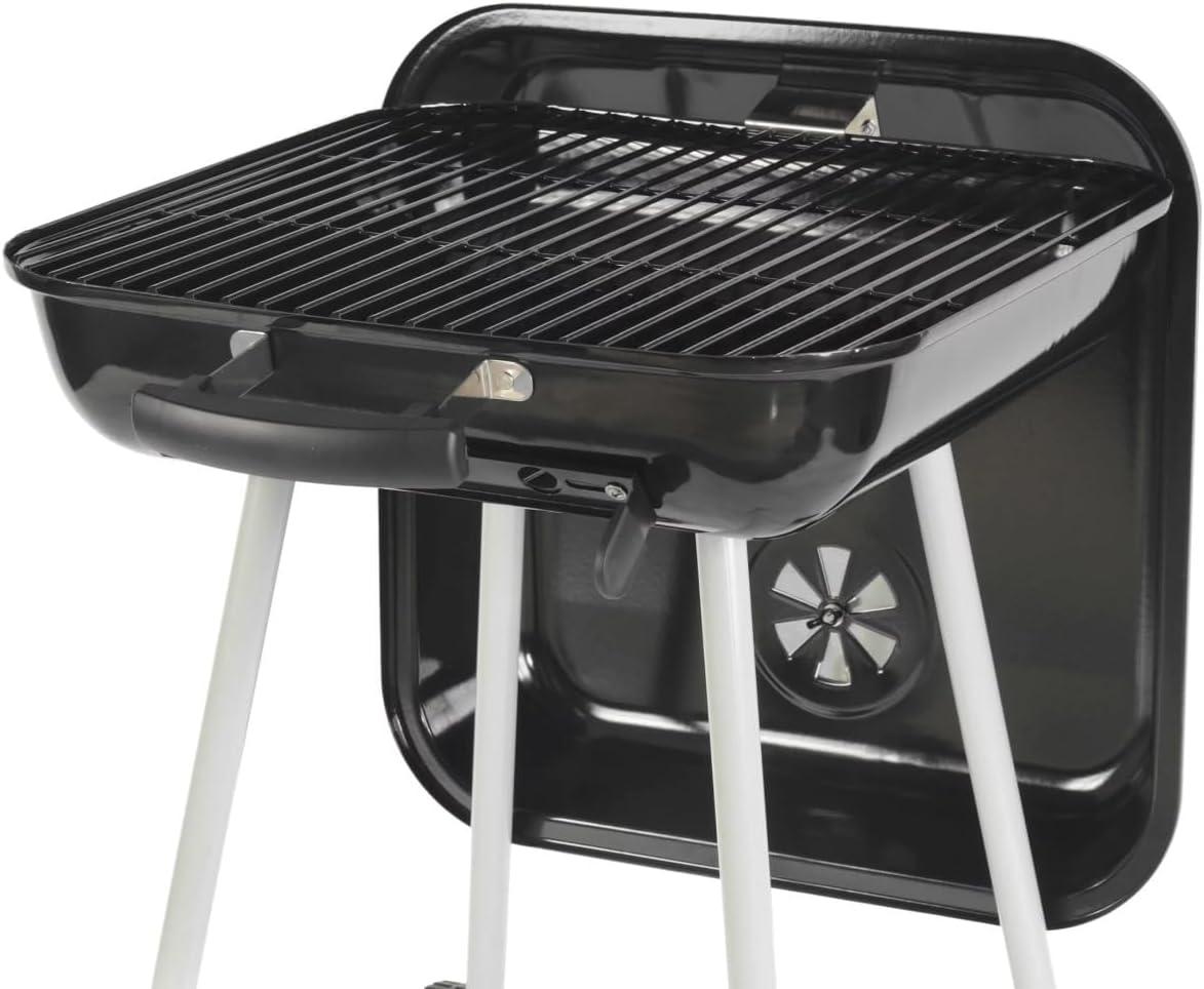 Large Black Steel Charcoal Grill with Wheels and Smoker