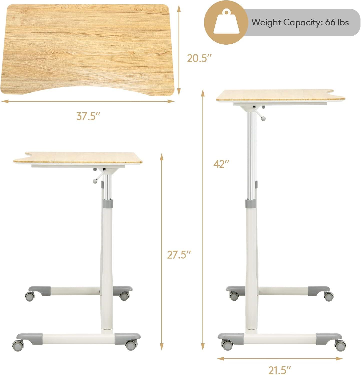 Goplus Height Adjustable Computer Desk Sit Stand Rolling Notebook Table Natural