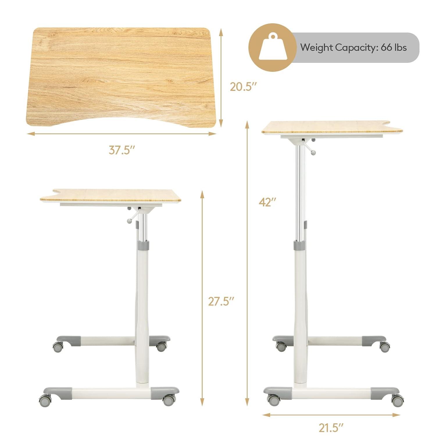 Goplus Height Adjustable Computer Desk Sit Stand Rolling Notebook Table Natural