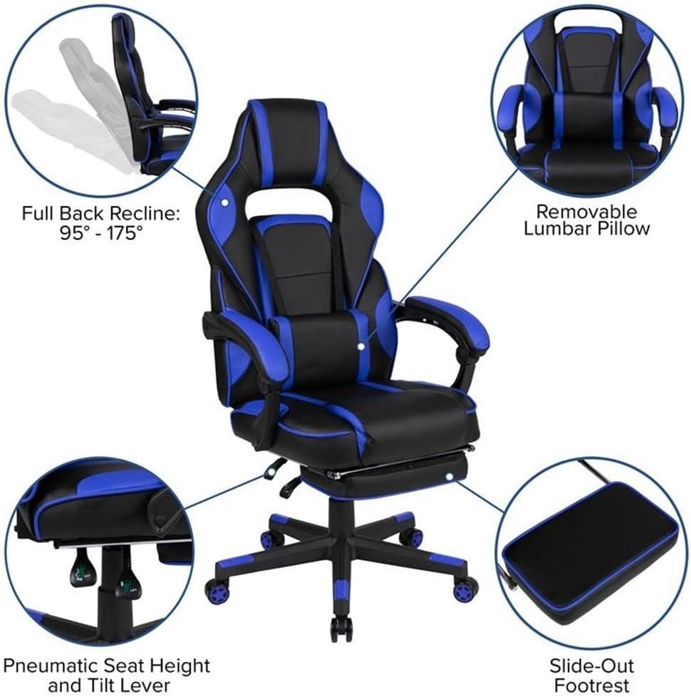 Flash Furniture X40 Gaming Chair Racing Ergonomic Computer Chair with Fully Reclining Back/Arms, Slide-Out Footrest, Massaging Lumbar