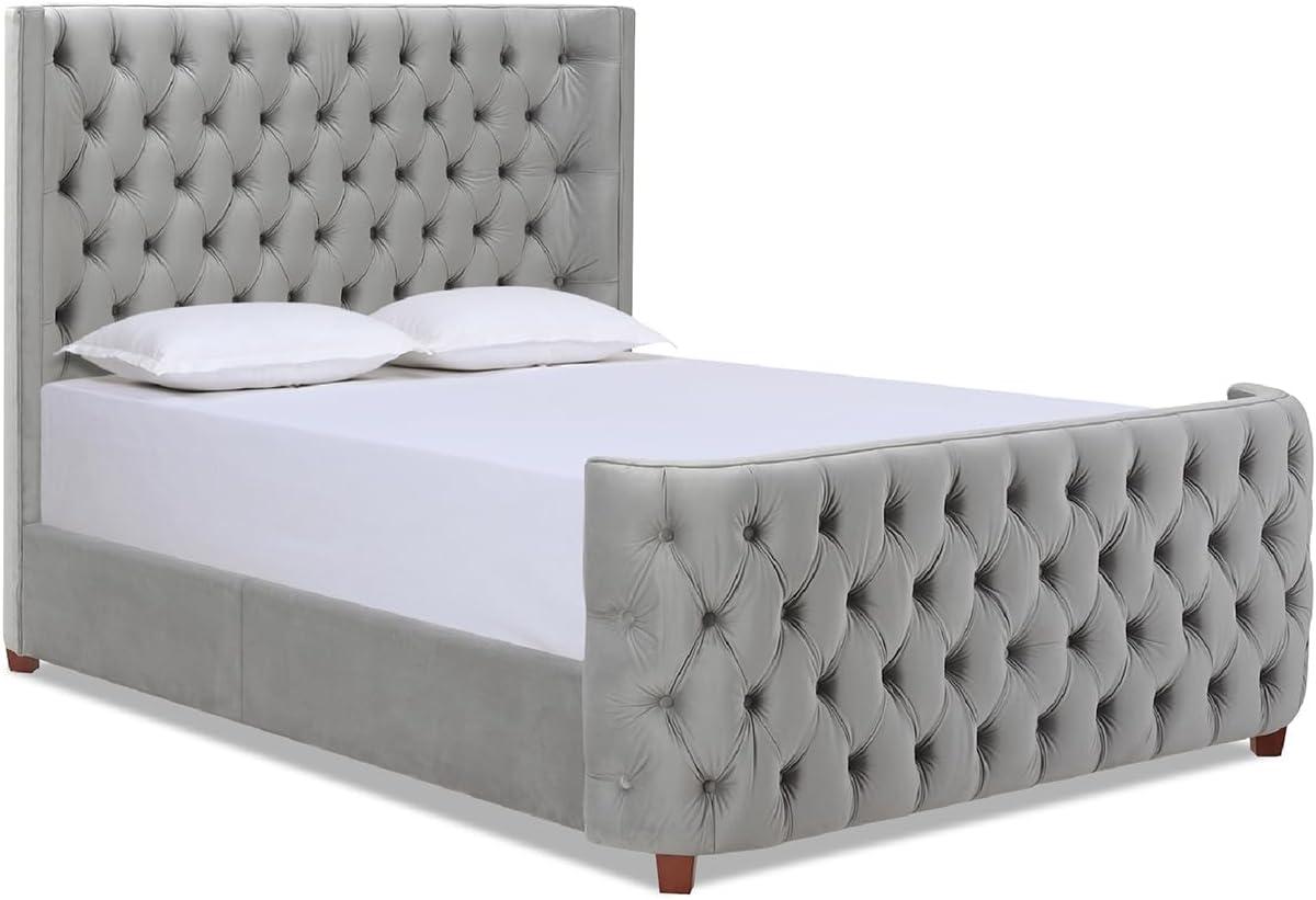 Brooklyn Queen Tufted Velvet Bed Opal Grey