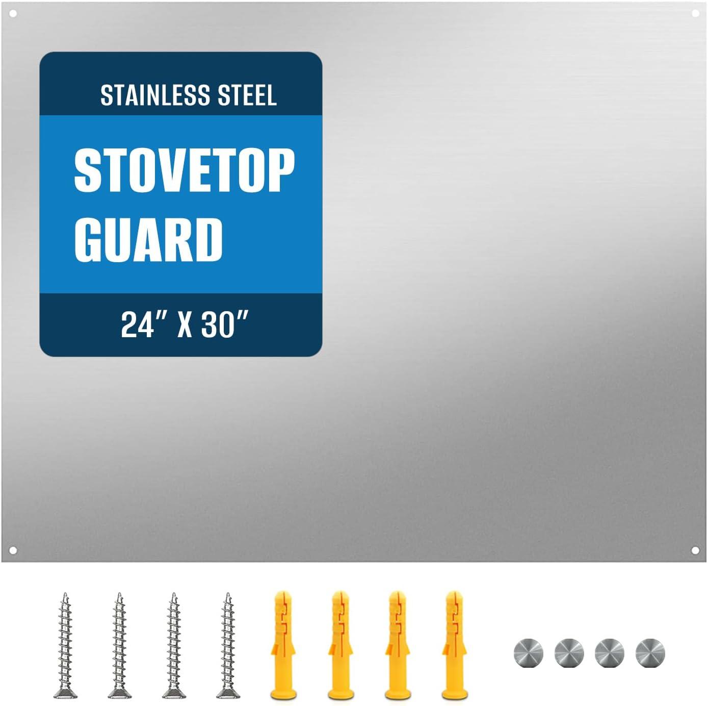 24" By 30" Stainless Steel Stove Backsplash, Reversible Ultra Flat Splatter Guard Range Hood Backsplash, Easy Clean Wall Shield Metal Panel, Compatible with Broan-NuTone 413004