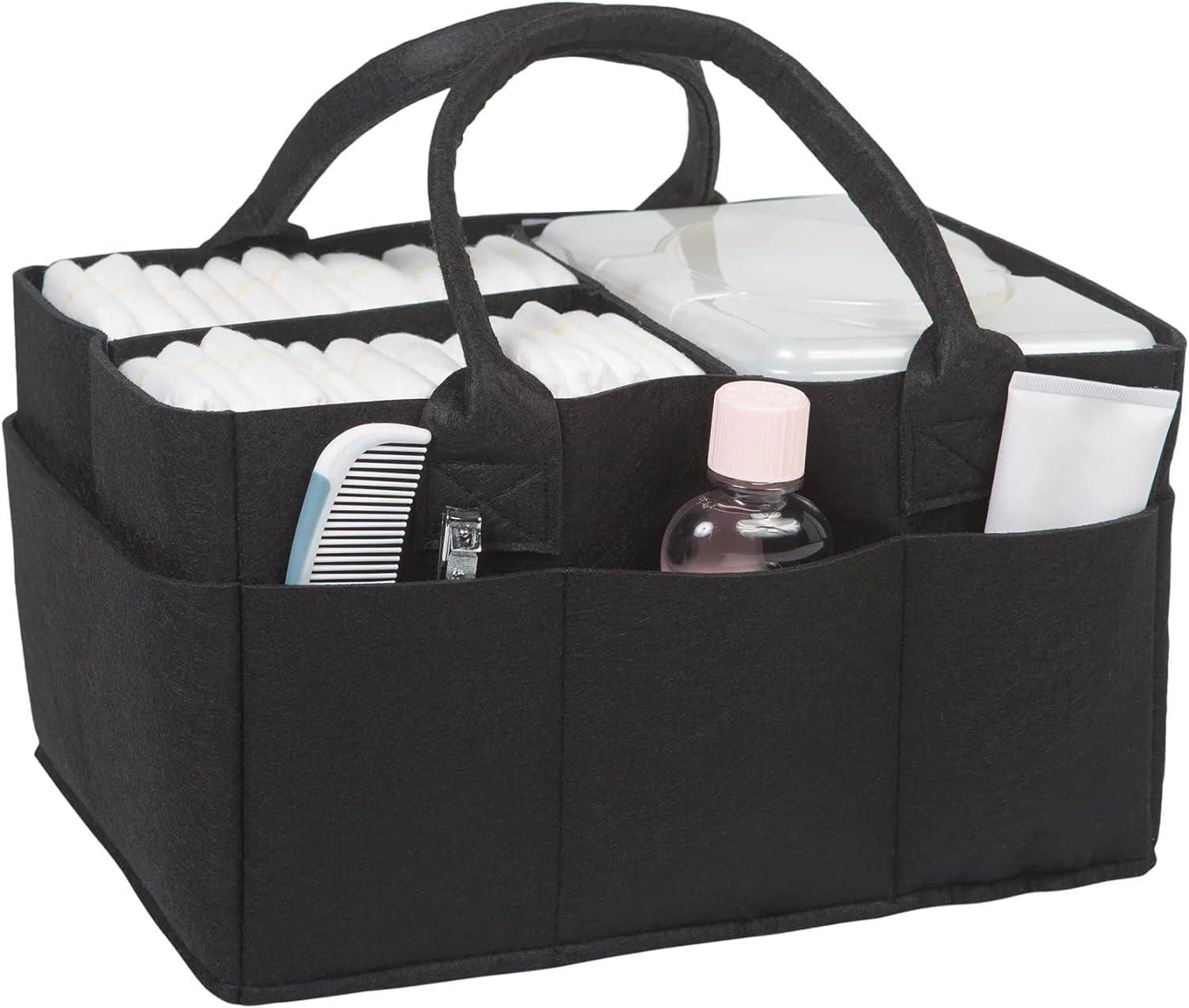 Black Felt Diaper Caddy Organizer with Handles