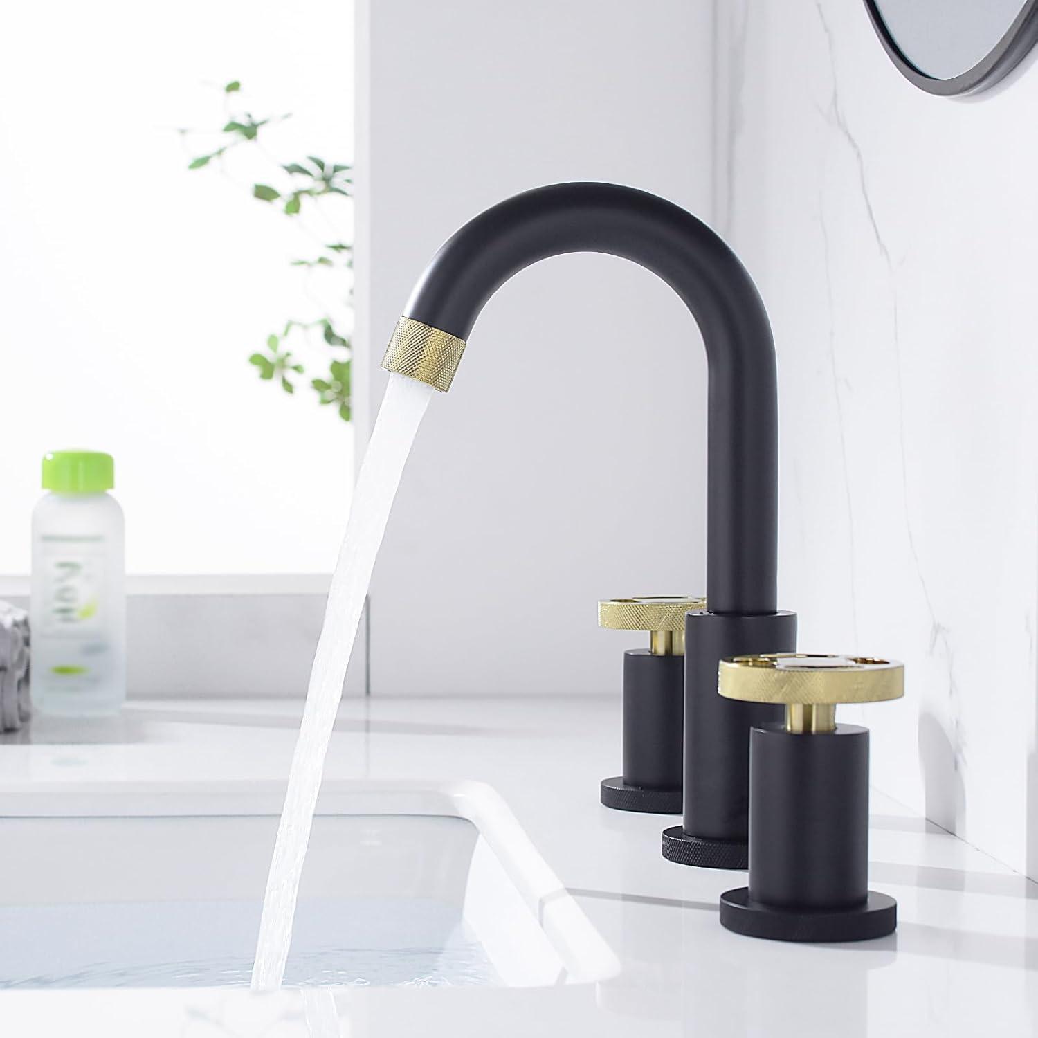 8-Inch Widespread Black and Gold Stainless Steel Bathroom Faucet