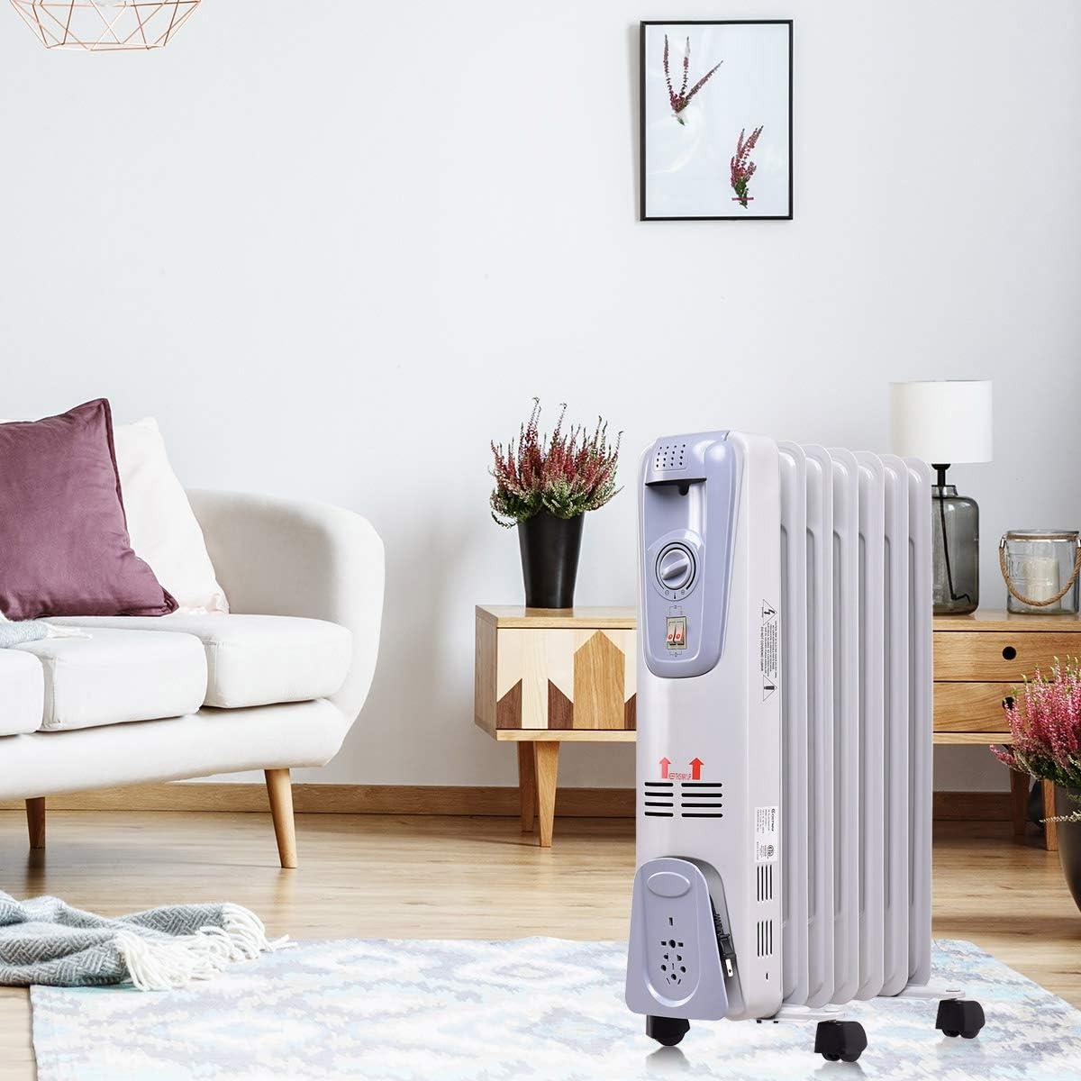 DJWCB Oil Filled Radiator Heater, 1500W Portable Space Heater with Adjustable Thermostat, Tip-over & Overheated Protection, 3 Heat Settings with Quiet Operation, Electric Heater for Home and Office