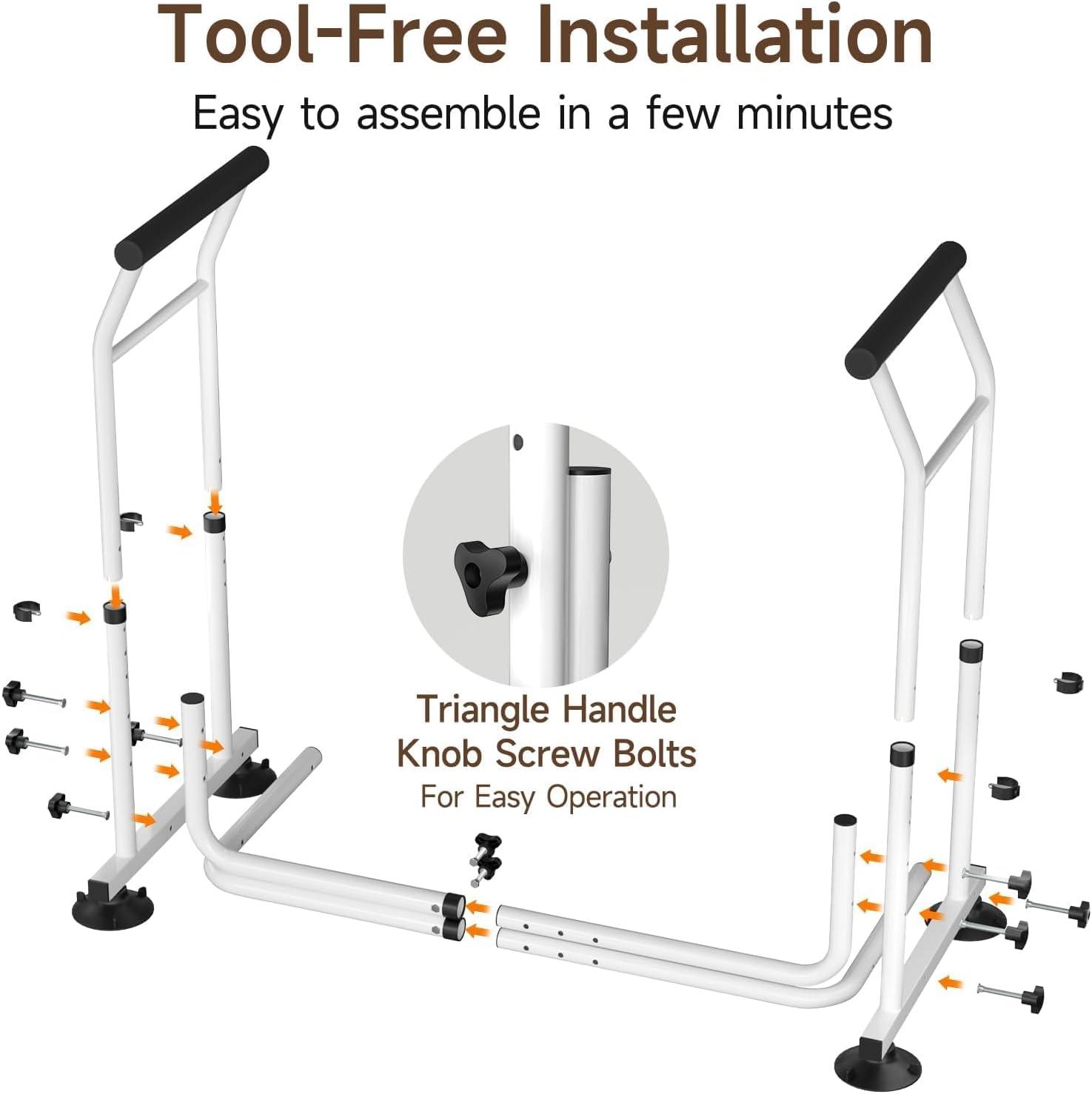 Toilet Safety Rails for Seniors, WAYES Toilet Safety Frame with Arms for Elderly, Handicap, Disabled, Adjustable Width and Height Fit for Most Toilets, 350lbs