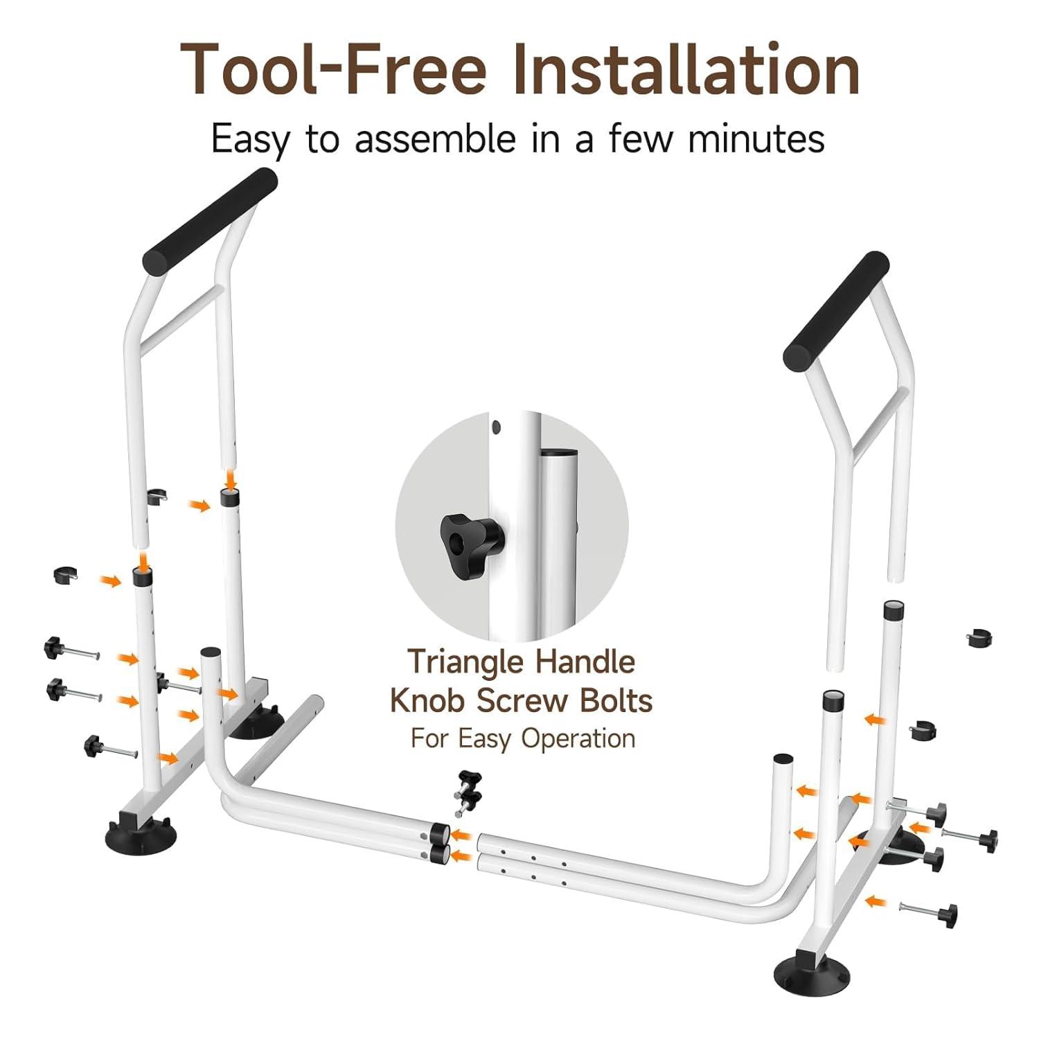 Toilet Safety Rails for Seniors, WAYES Toilet Safety Frame with Arms for Elderly, Handicap, Disabled, Adjustable Width and Height Fit for Most Toilets, 350lbs