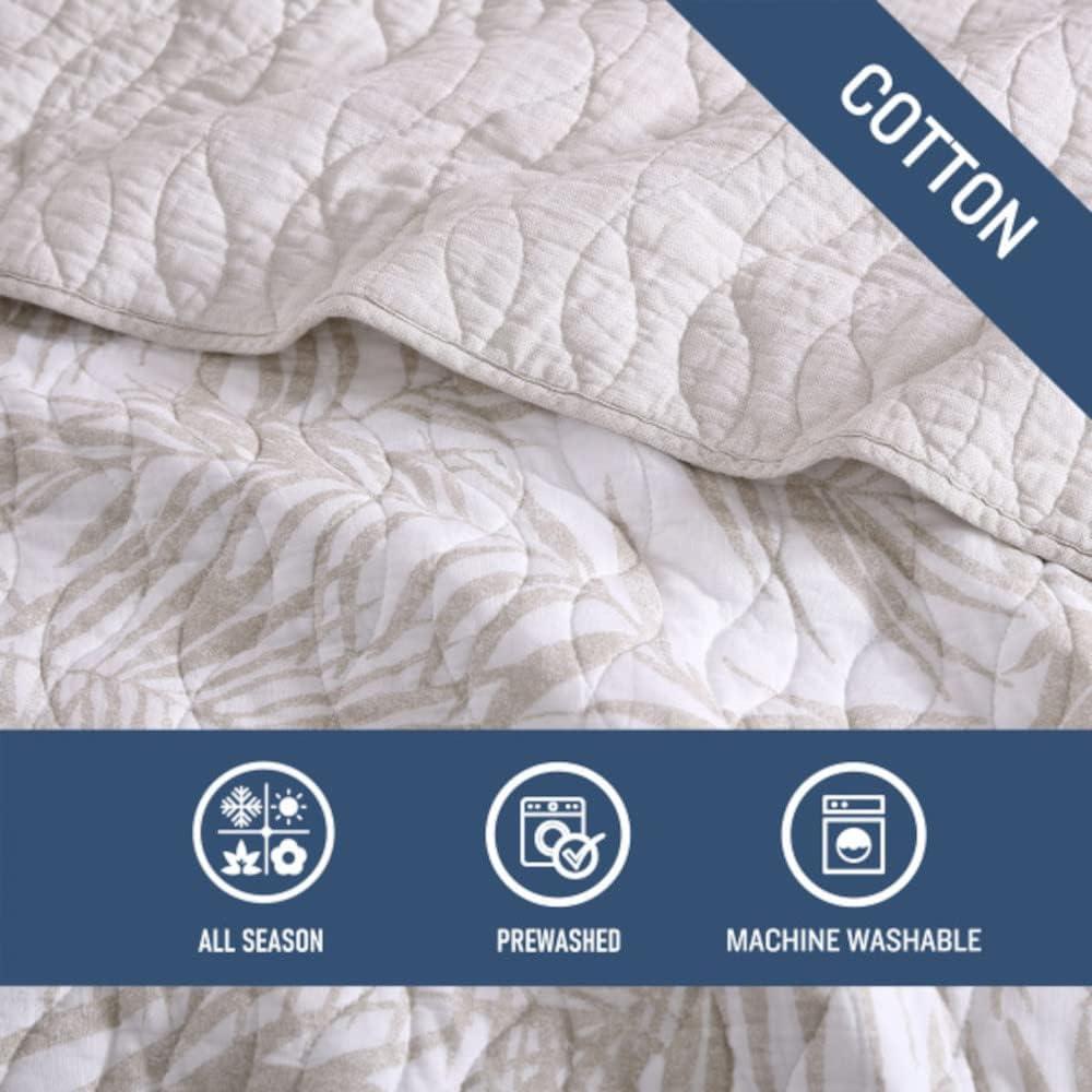 Cozy Retreat Twin-Sized Beige Cotton Reversible Quilt Set