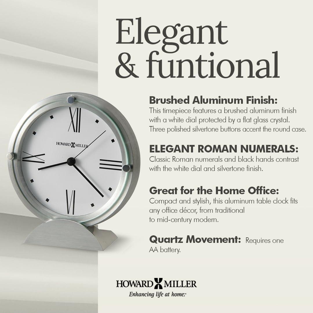 Simon II Modern & Contemporary Roman Numeral Metal Quartz Movement / Crystal Tabletop Clock in Brushed Aluminum