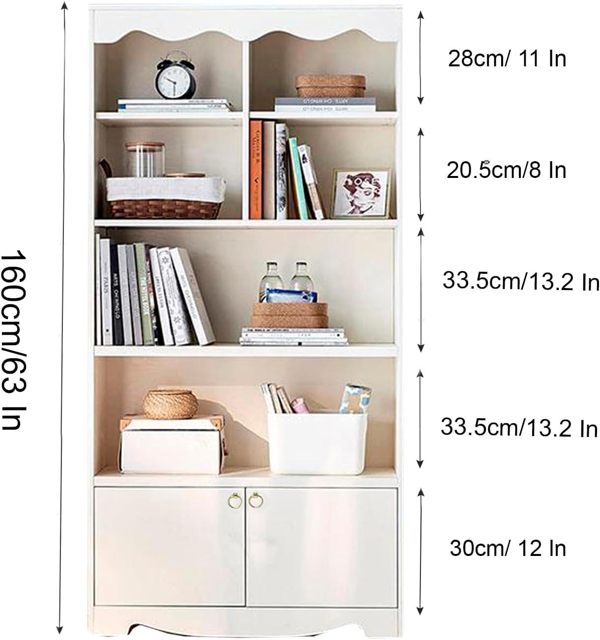 TROPOW 63 Inches Tall Storage Cabinet,5-Tier Bookcase,Wooden Bookshelf Storage Organizer,Freestanding Display Storage Cabinet,Bookcase and Bookshelf for Home Office, Living Room,Bedroom,White