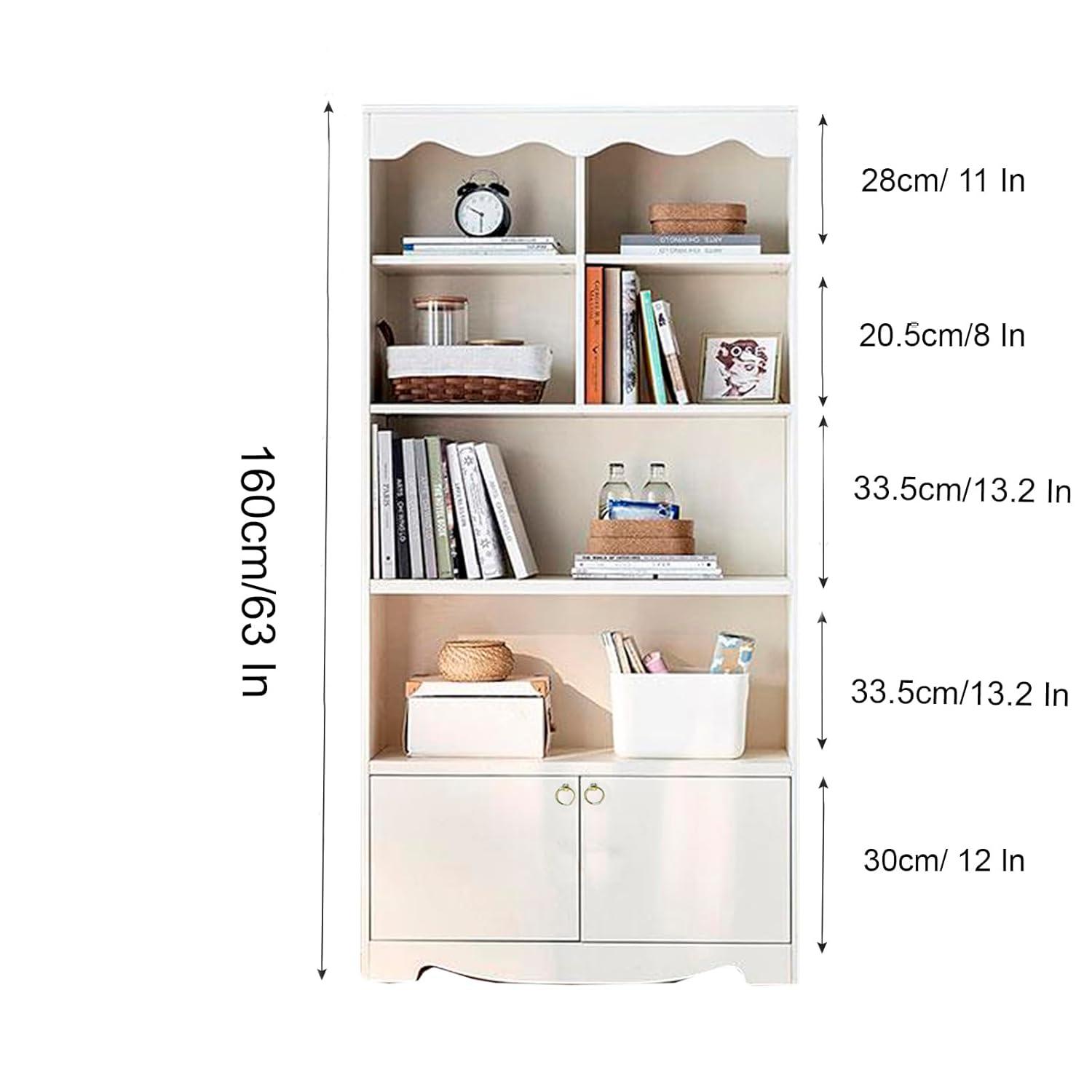 TROPOW 63 Inches Tall Storage Cabinet,5-Tier Bookcase,Wooden Bookshelf Storage Organizer,Freestanding Display Storage Cabinet,Bookcase and Bookshelf for Home Office, Living Room,Bedroom,White