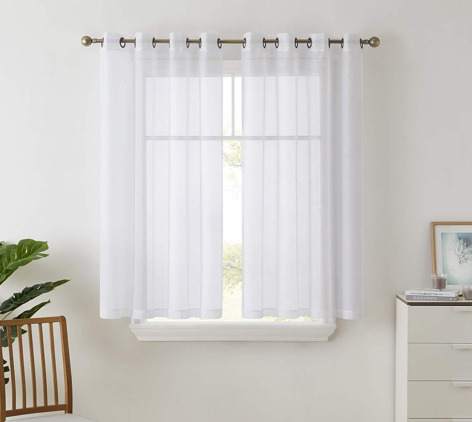 HLC.ME Semi Sheer Voile Light Filtering Transparent Window Curtain Grommet Panels - Set of 2 - White, 54 W x 63 L