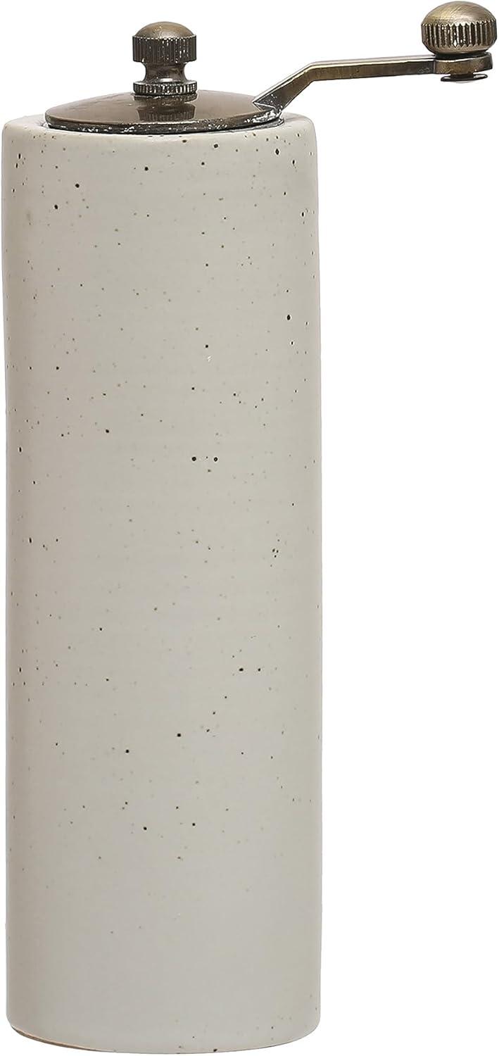 White Stoneware and Metal Salt and Pepper Grinder