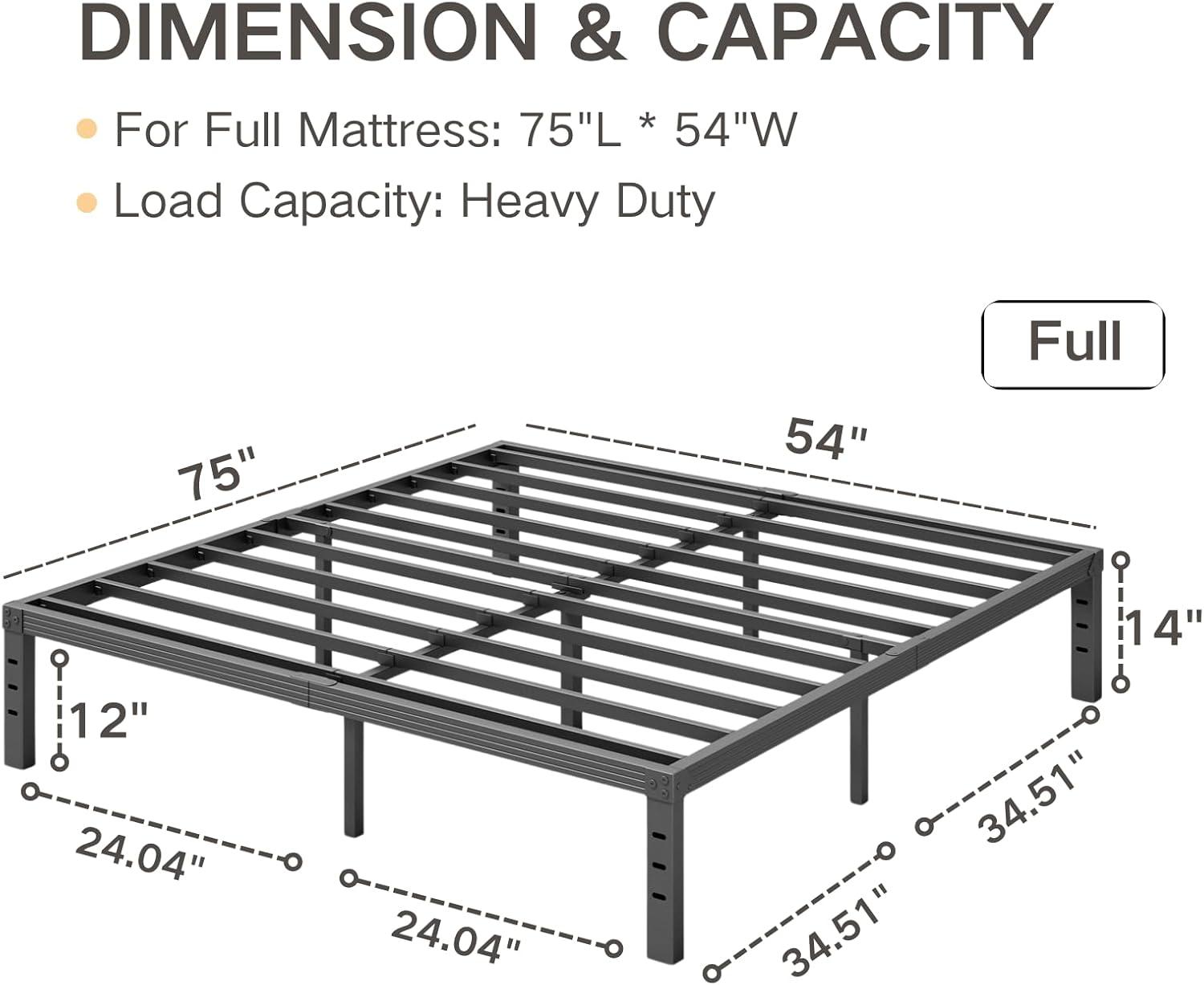 Full Size Black Steel Platform Bed Frame with Storage