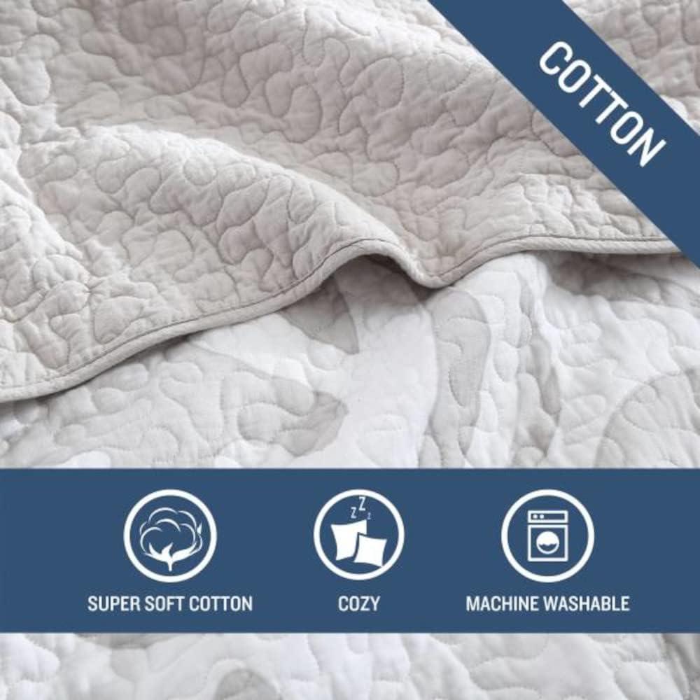 Molokai Gray Reversible Cotton King Quilt Set