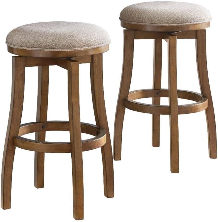 Alaterre Ellie Upholstered Swivel Bar Stool Chairs with Padded Seat and Back, Rubberwood Frame with Metal Kick Plate