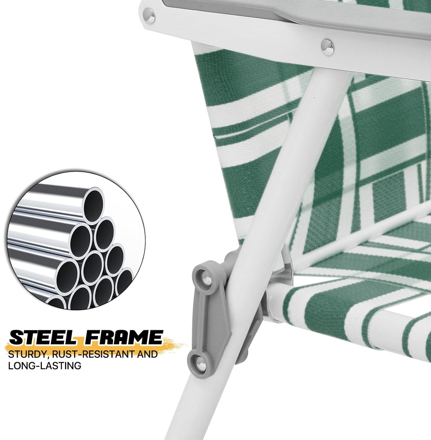 MoNiBloom Folding Webbed Beach Chairs Set of 2, Portable Camping Woven Seats with Armrests, for Outdoor Patio Lawn, Dark Green