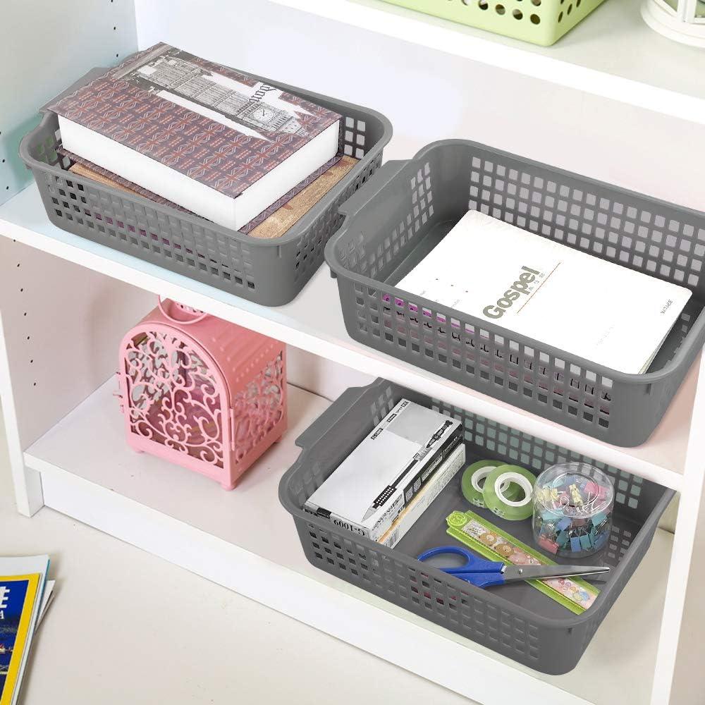 Gray Rectangular Plastic Shelf Baskets, Set of 6