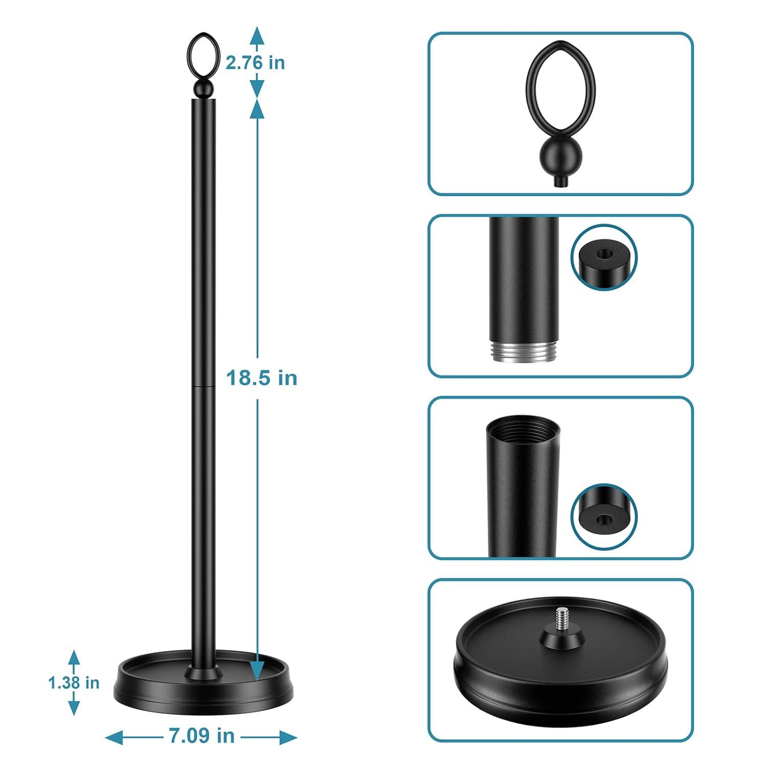 Heavy Weighted Toilet Paper Holder (with Reserve Function) Free Standing, Spare Toilet Paper Roll Storage Stand for Bathroom Total Height 22.5" ，Matte Black