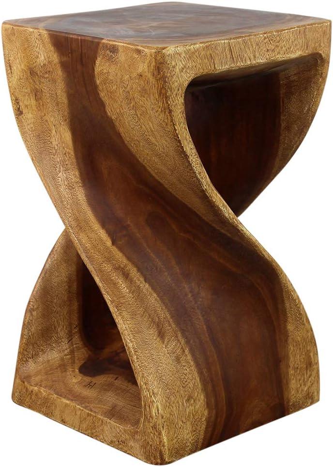 Eco-Friendly Oak Wood Twist Stool - 12"x20" Hand-Carved