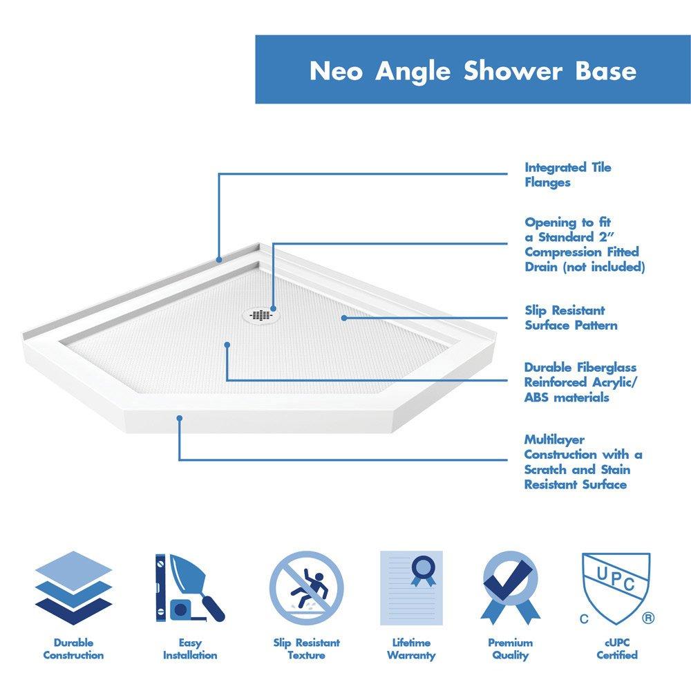 Prism 36" W x 36" D x 74.75" H Frameless Neo-Angle Reversible Shower Kit with Towel Bar and Base Included