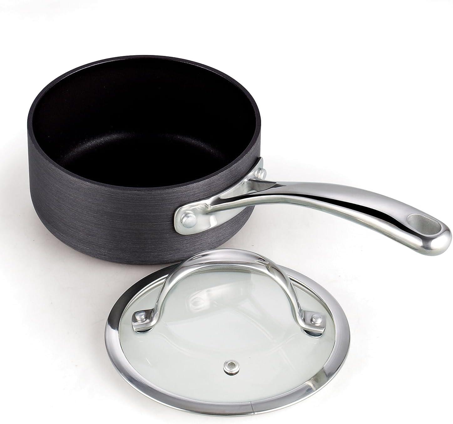 Cooks Standard 1-Quart Hard Anodized Nonstick Saucepan with Lid, Black
