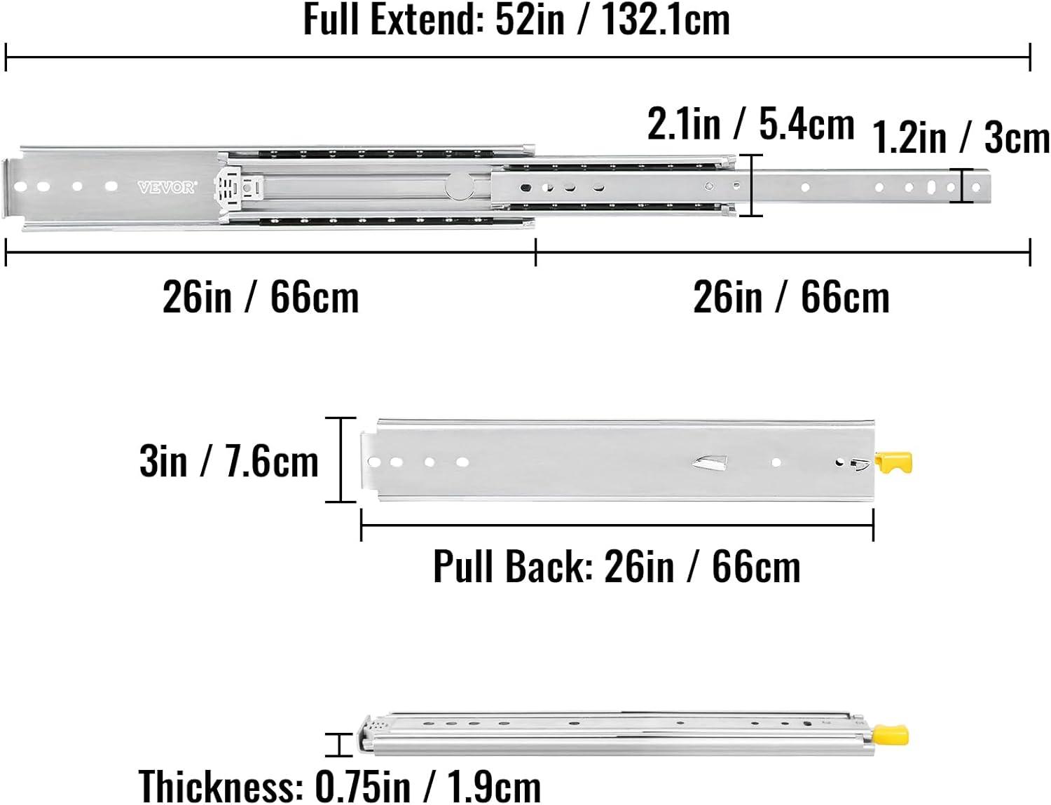 18'' Heavy Duty Drawer Slides 500Lbs Ball Bearing W/Lock