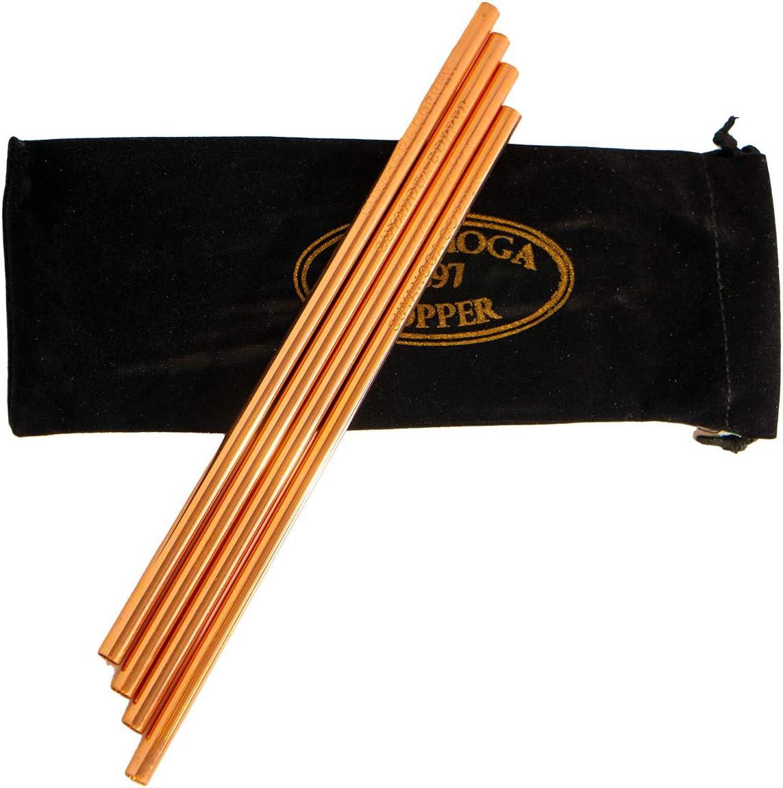 Set of 4 Engraved Pure Copper Drinking Straws with Velvet Bag