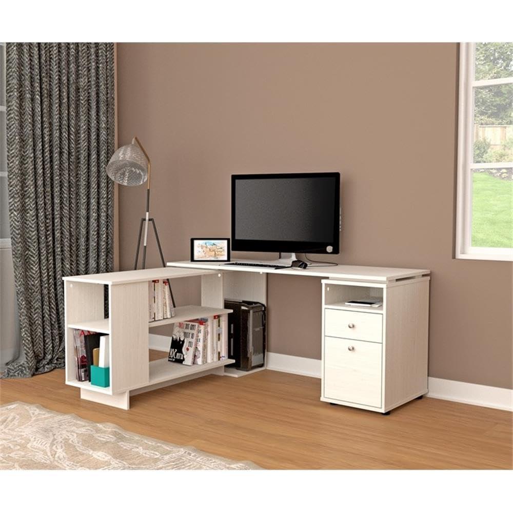 Inval L-Shaped Reversible Computer Desk, Washed Oak