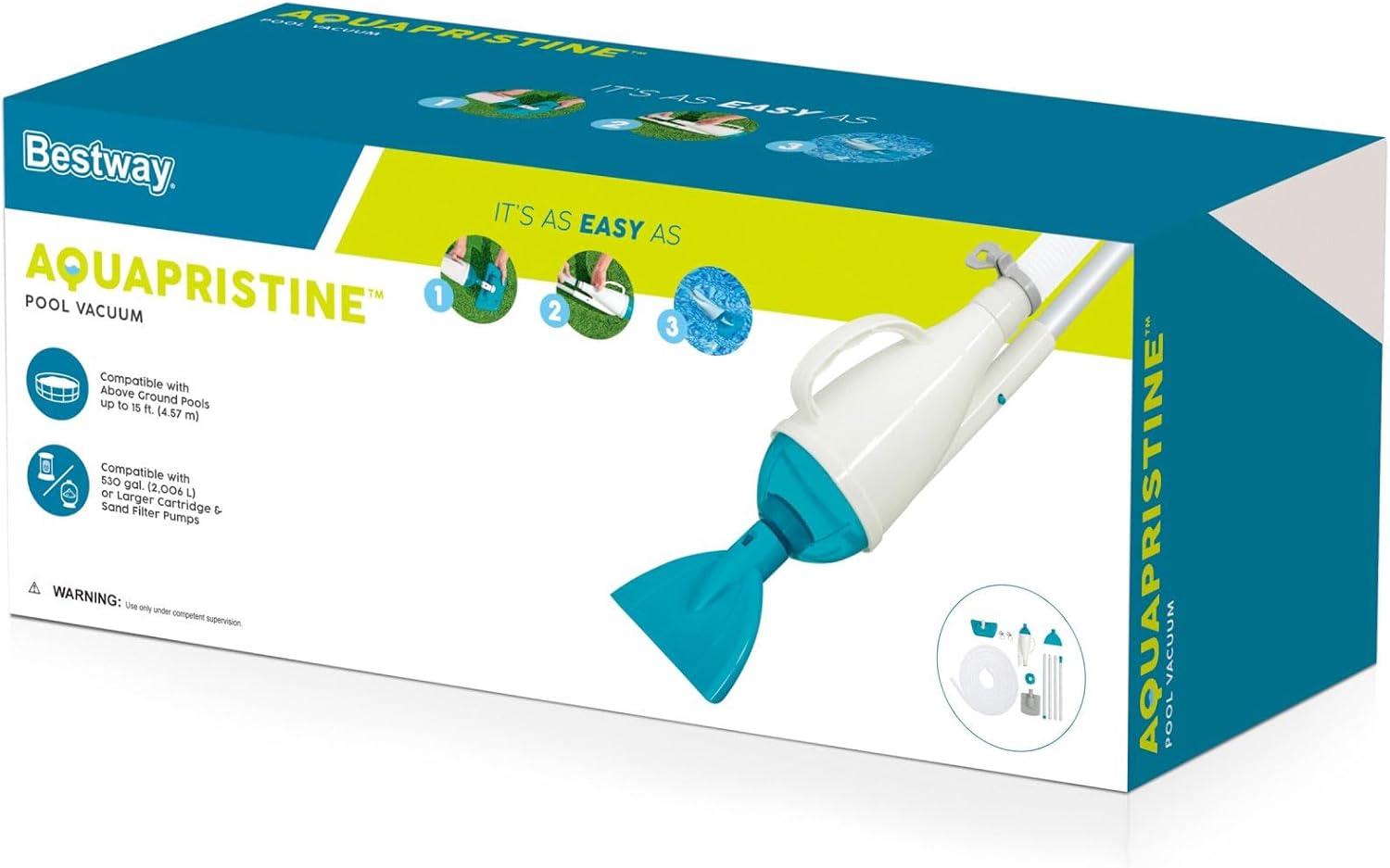 Bestway Flowclear AquaCrawl 88 Inch Pool Vacuum for 15 Feet Above Ground Pools with Removable Debris Bag, Suction Nozzle, Skimmer Head, and Adapters