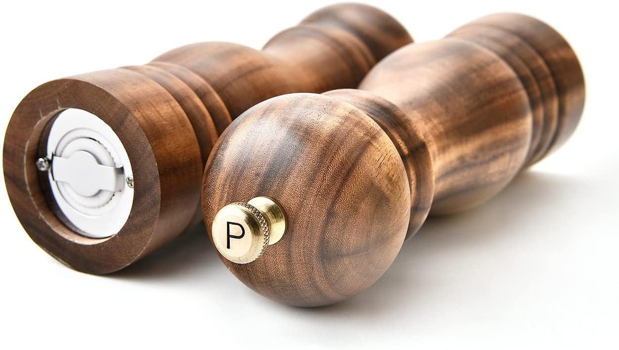 Acacia Wood Salt and Pepper Grinder Set with Ceramic Rotor