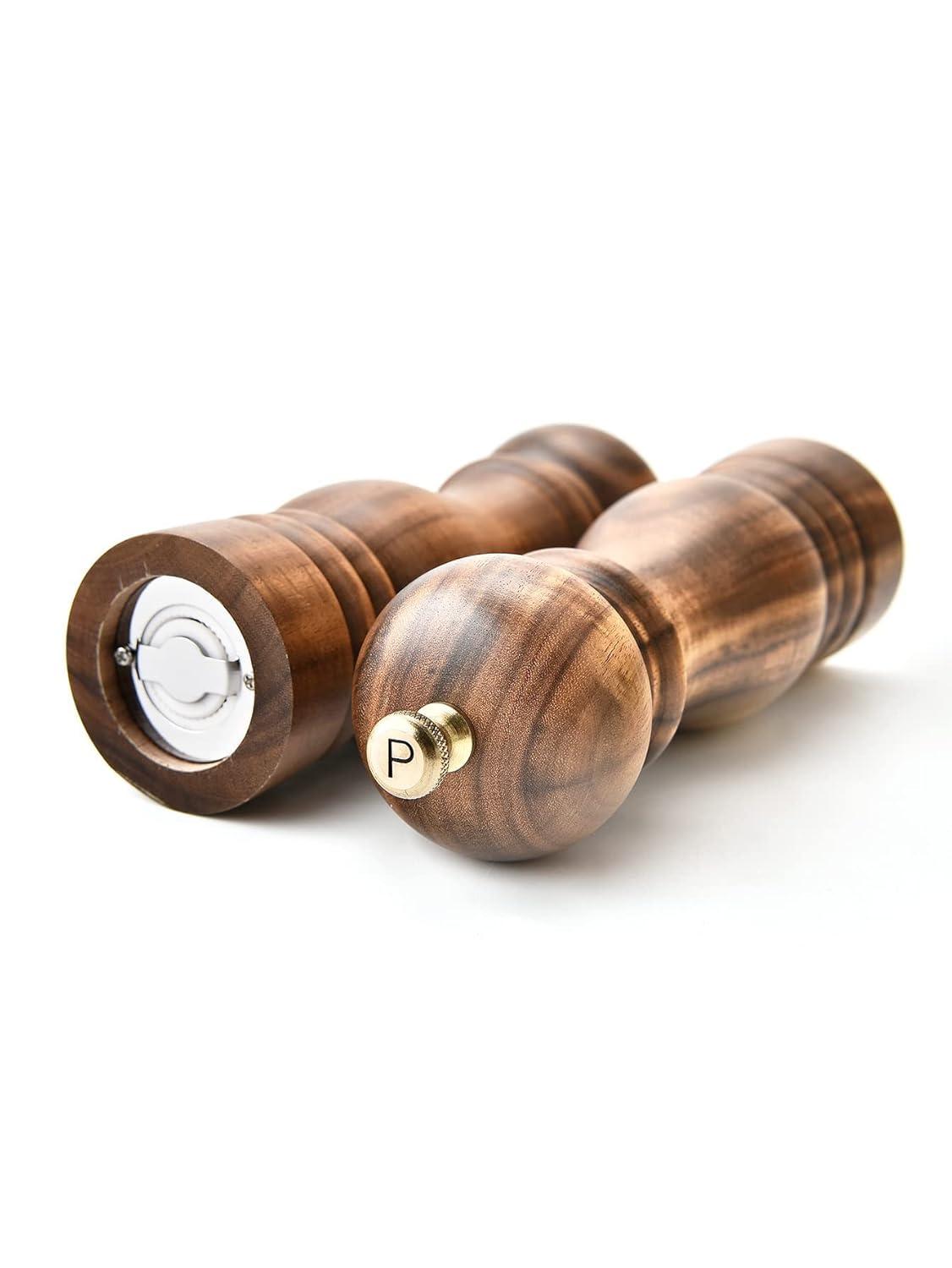 Salt and Pepper Grinder Set, Wood Pepper Mill Set of 2 Manual Salt Pepper Shakers