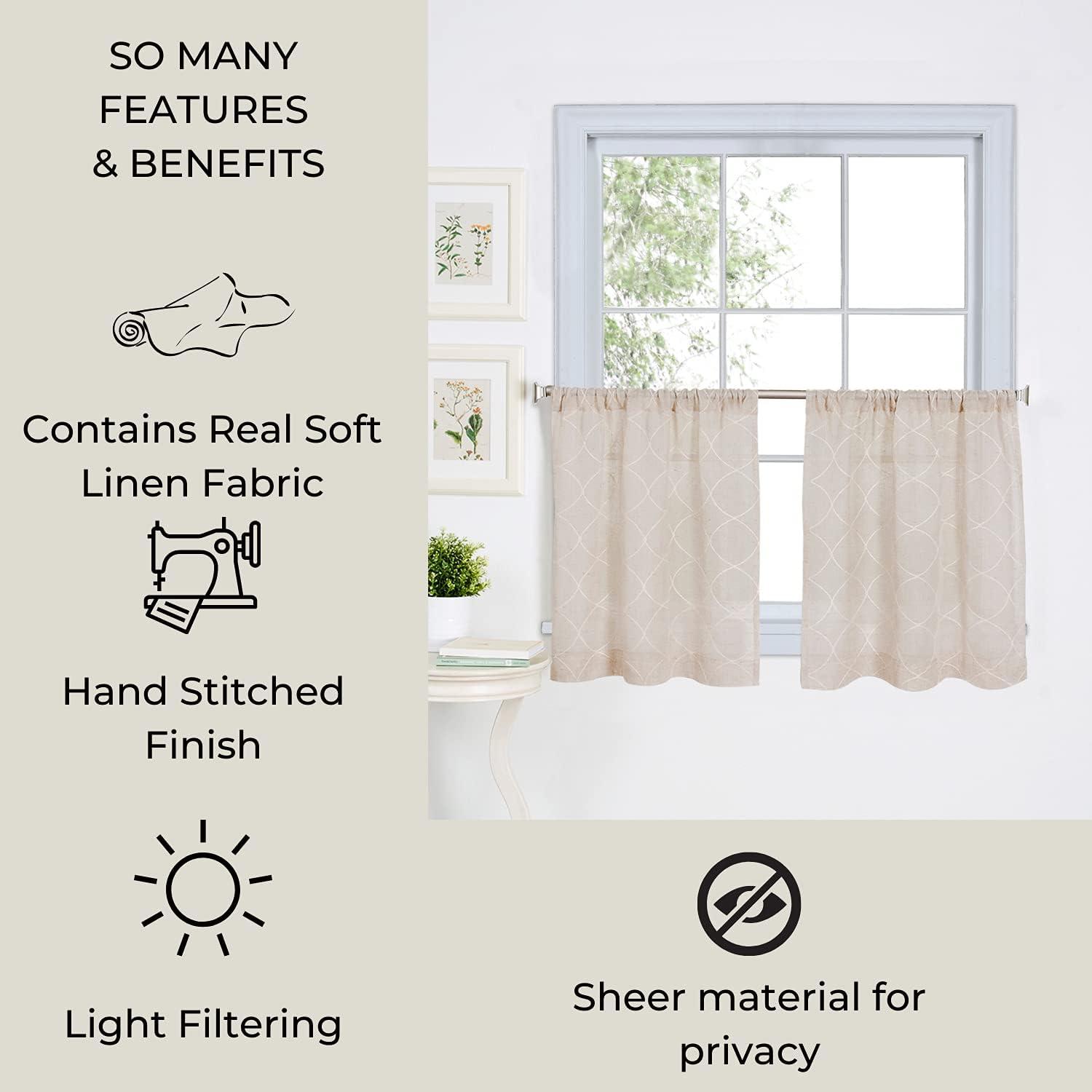 Taylor Rod Pocket Kitchen Tier Window Curtain Set of 2 - Linen - Elrene Home Fashions