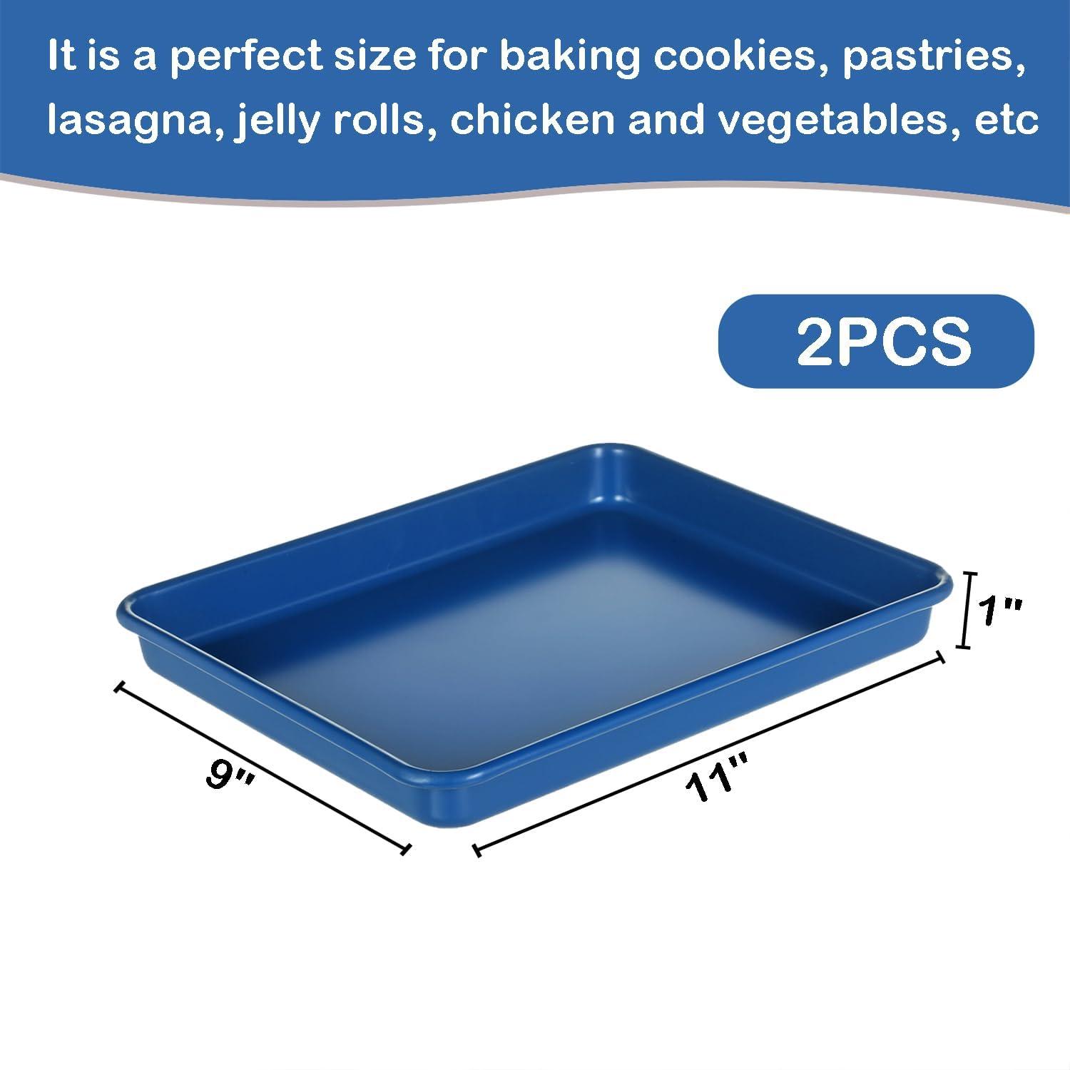 11 Inch Baking Sheets Pan Nonstick Set of 2, Walooza 1-inch Deep Baking Trays, 11X9 Inch Cookie Sheet Replacement Toaster Oven Tray, Non Toxic & Heavy Duty & Easy Clean