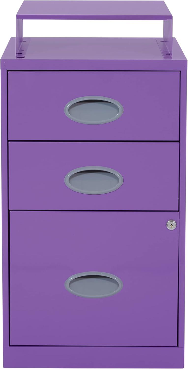 OSP Home Furnishings 3-Drawer Locking Metal File Cabinet, Purple
