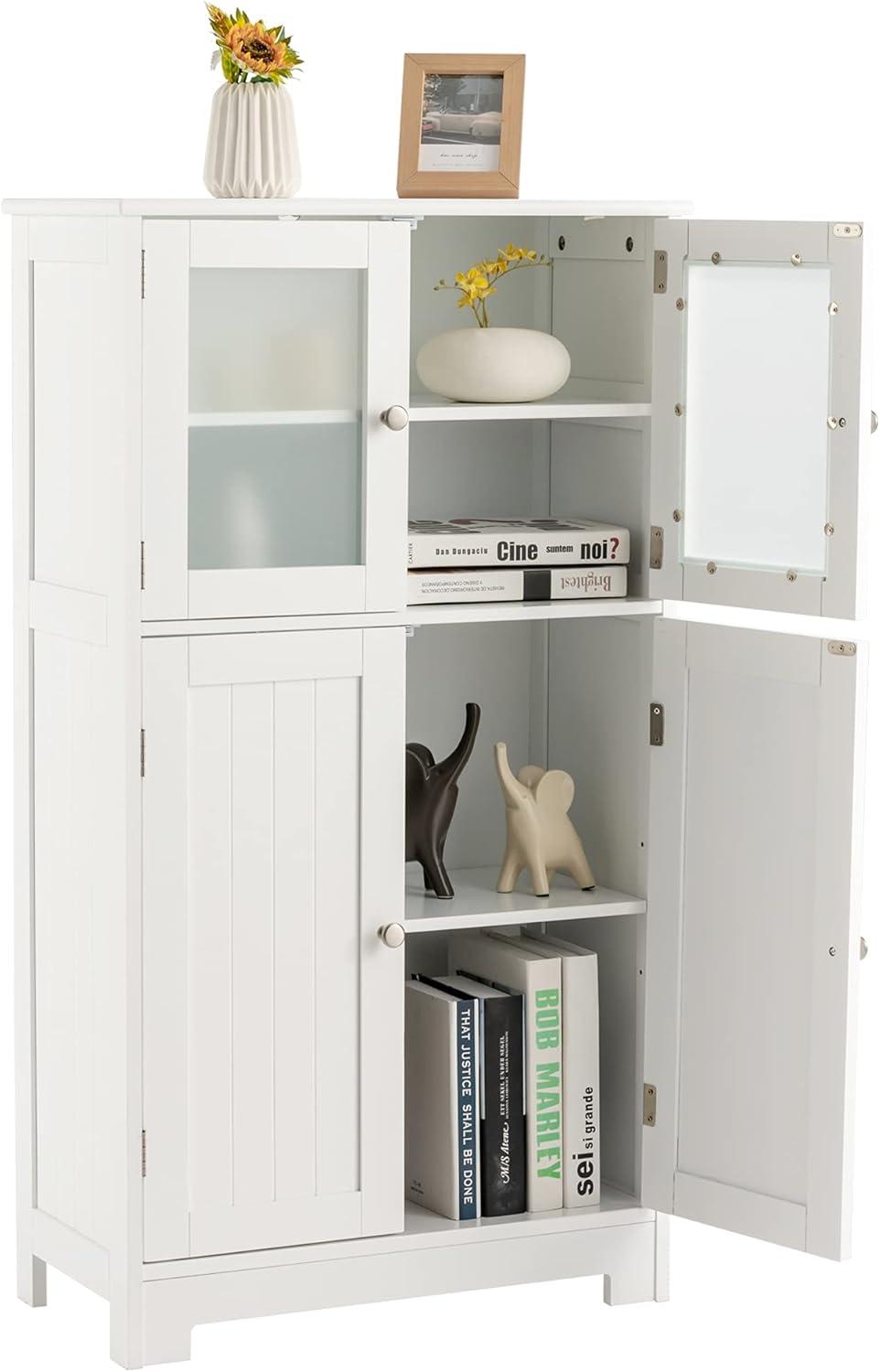 Finihen Bathroom Storage Cabinet, Bathroom Floor Cabinet, Bathroom Floor Storage Locker Kitchen Cabinet with Doors and Adjustable Shelf, for Bathroom, Living Room, Bedroom, Kitchen, White