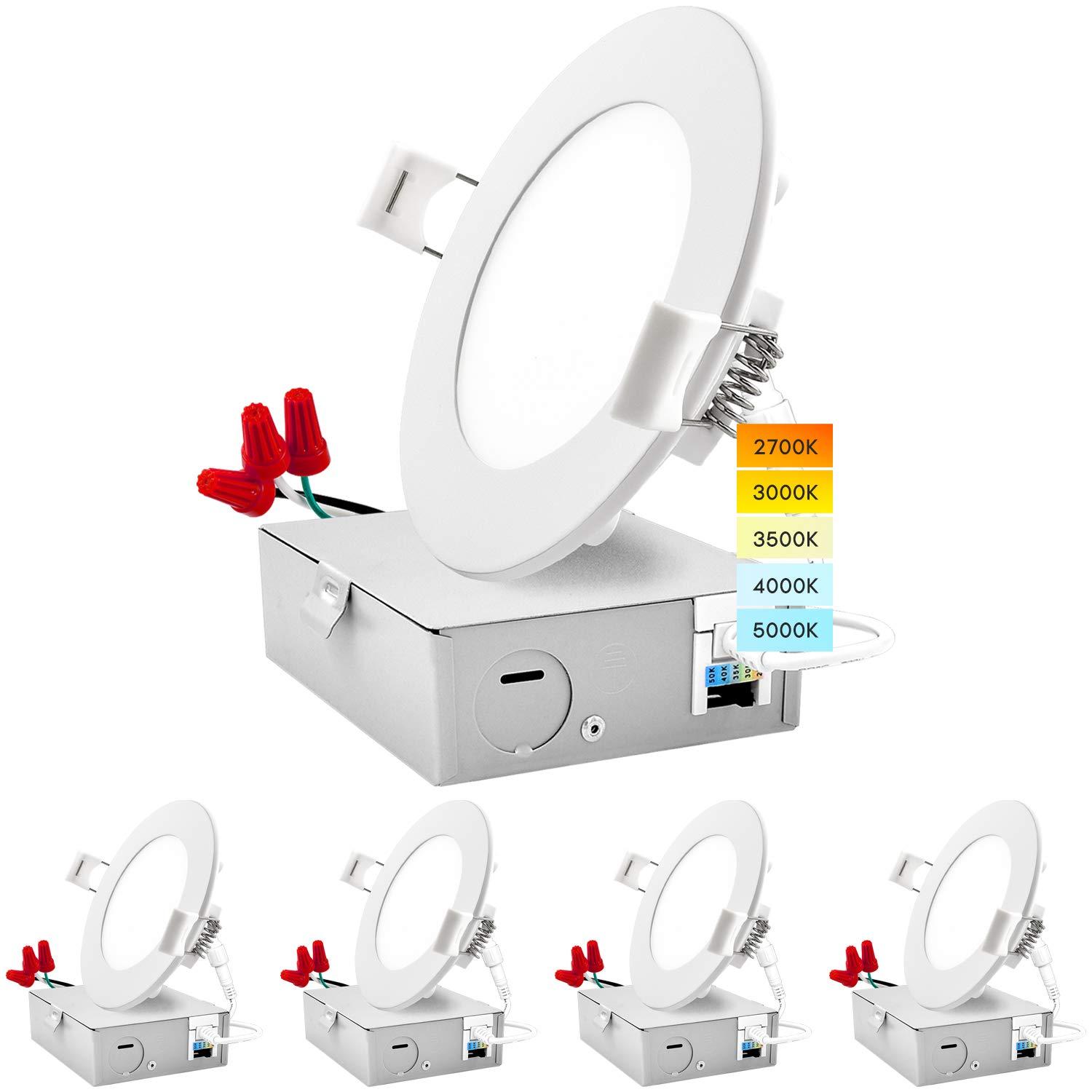 4'' Selectable Color Temperature Dimmable Air-Tight IC Rated LED Canless Recessed Lighting Kit