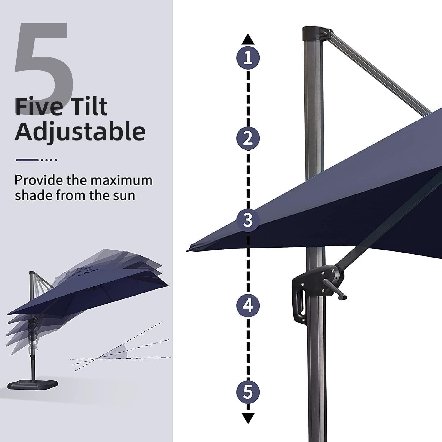 PURPLE LEAF 10 x 13FT Deluxe Rectangular Patio Umbrella, Large Offset Cantilever Umbrella with 360° Rotation, Navy Blue