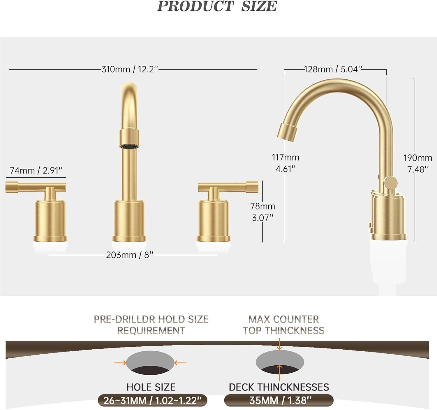 Phiestina 8 Inch Brushed Nickel Bathroom Faucet，3 Holes 2 Handles Widespread Stainless Steel Bathroom Sink Faucet with Metal Pop-Up Drain and Water Supply Lines,WFZY01-BN