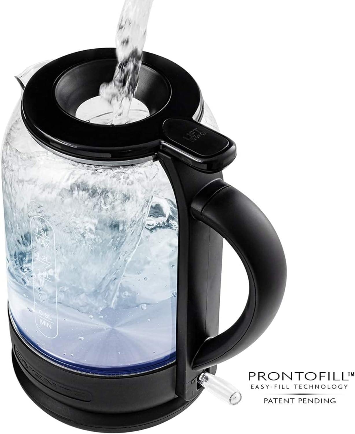 1.5L Black Glass Electric Tea Kettle with ProntoFill Design