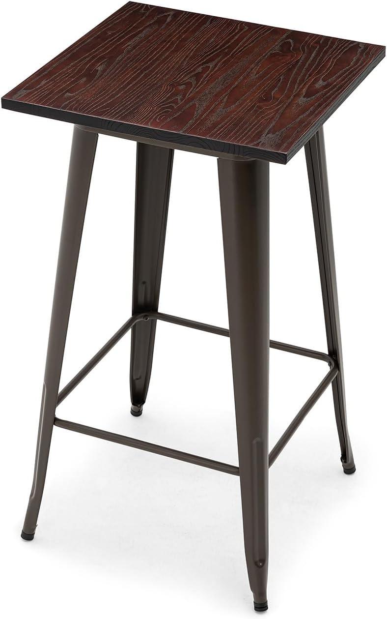 Elmwood Rustic Industrial Square Bar Table, Dark Brown, 41"