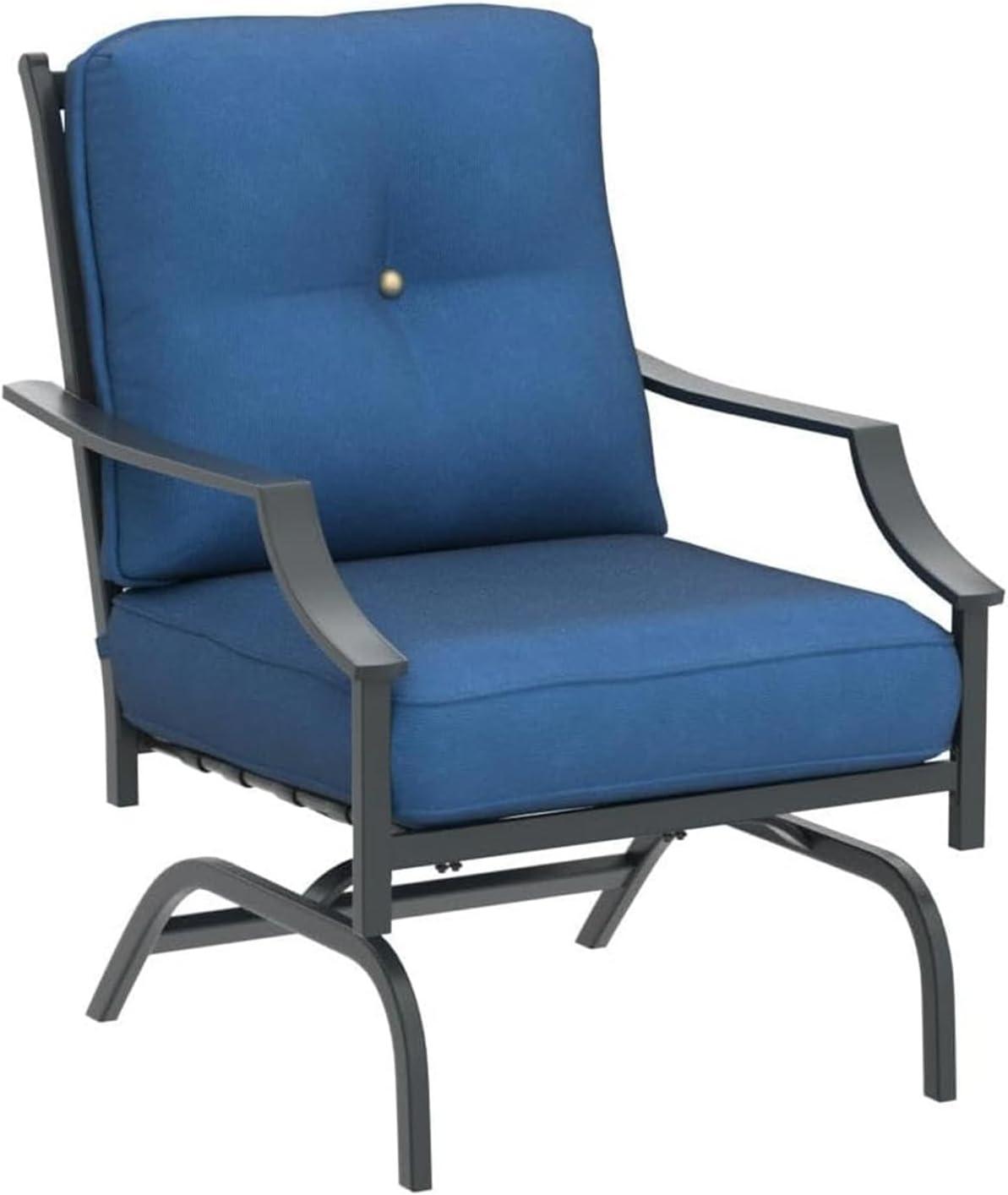 Blue Cushioned Black Steel Rocking Dining Chairs Set