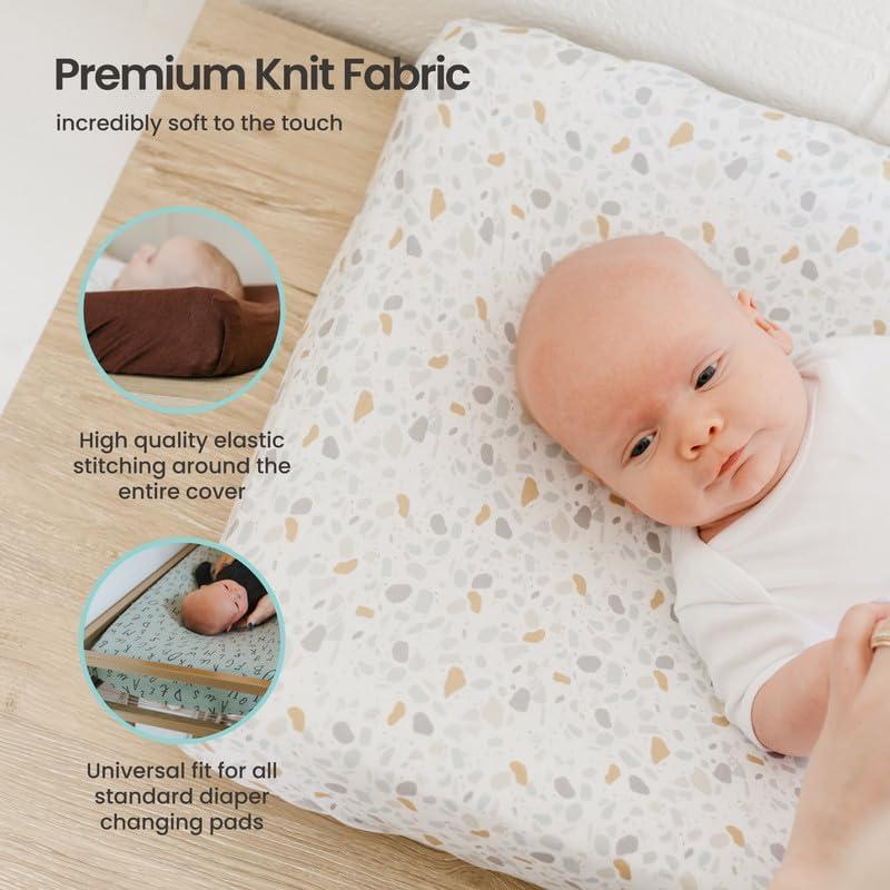 Fern Green and White Cotton Knit Diaper Changing Pad Cover