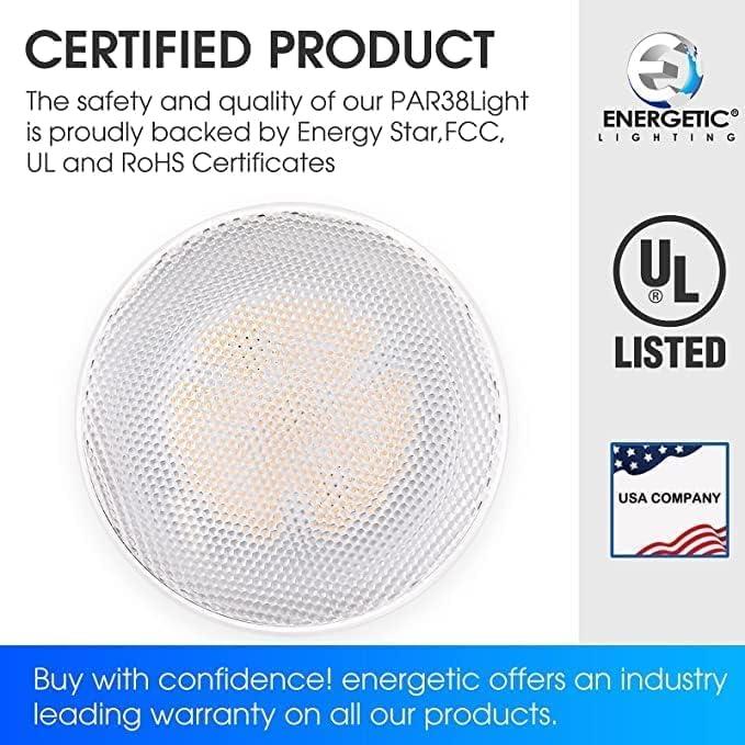 Energetic LED Flood PAR38 Light Bulb, 5000K Daylight, 90W Equivalent, Efficient 11W, Wet Rated, 900 Lumens, Medium Base, Non-Dimmable, 2 Pack