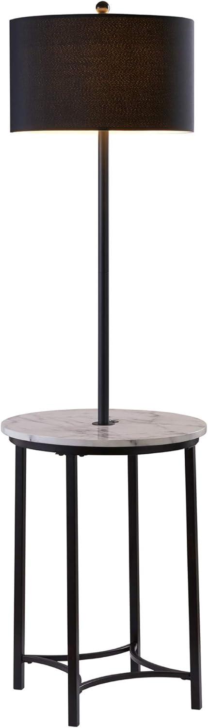 Black Metal Floor Lamp with Faux Marble Table and USB Port