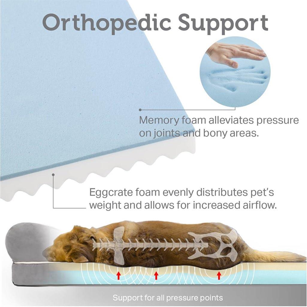 Friends Forever Orthopedic Dog Bed for Medium Dogs, Waterproof Memory Foam Dog Sofa Bed M with Removable Washable Cover, Ally Grey, 28x23x6.5