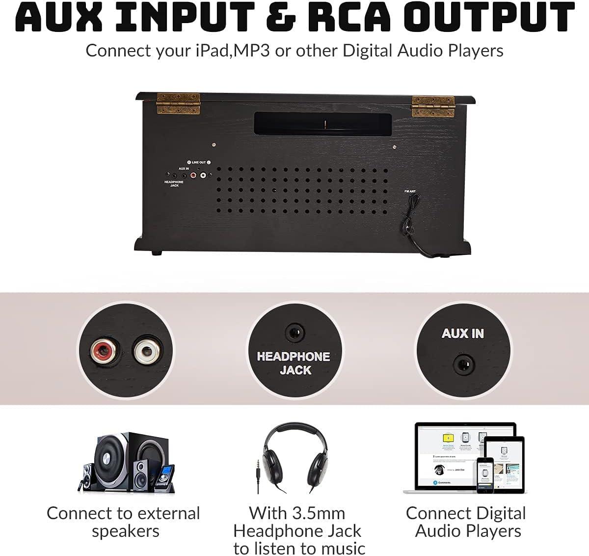 ORCC 10-in-1 Record Player, Nostalgic Turntable for Vinyl Record with Bluetooth, 2 Built-in Speakers, CD, Cassette, AM/FM Radio, USB, SD Slot, Remote Control