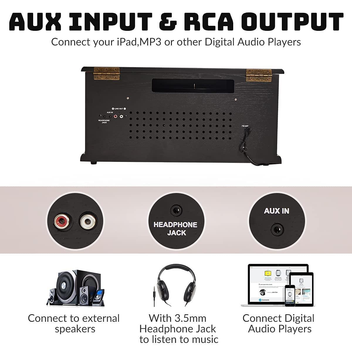 ORCC 10-in-1 Record Player, Nostalgic Turntable for Vinyl Record with Bluetooth, 2 Built-in Speakers, CD, Cassette, AM/FM Radio, USB, SD Slot, Remote Control
