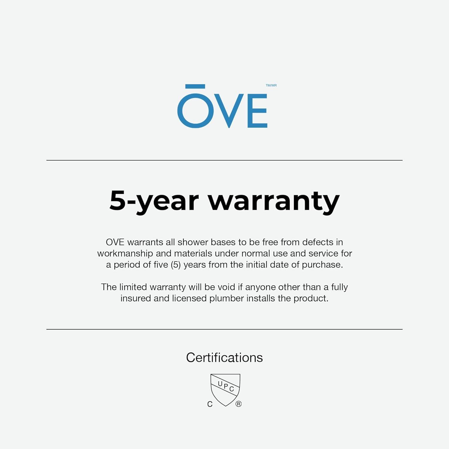 Ove Decors OVE Decors 36" x 32" Rectangle Shower Base Pan, White Acrylic, Center Drain, Reversible Design 15SBR-BALI36-WHTWM