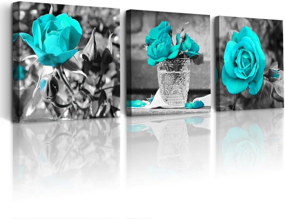 Black Framed Blue Rose Canvas Wall Art Set